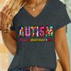 Retro Autism Tshirt Accept Understand Love Classic Tops Tees Women Tshirts Autism Awareness Gift for Mom Vneck Summer Clothes