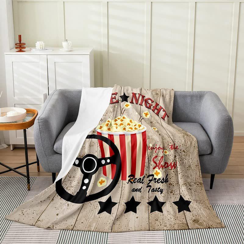 

Movie Night Popcorn Printed Blanket for Sofa Bed Travel Camping Living Room Office Conditioning Blanket for All Seasons Gifts 75x100cm