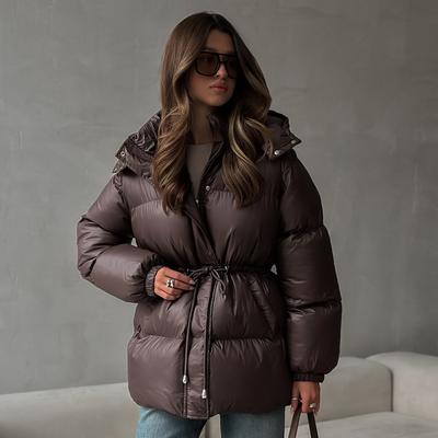 2025 Iarnă Nou Palton de Bumbac cu Șnur și Croială Slim Fit pentru Femei cu Glugă Fermoar Îmbrăcăminte Exterioară Caldă Confortabilă pentru Europa și America