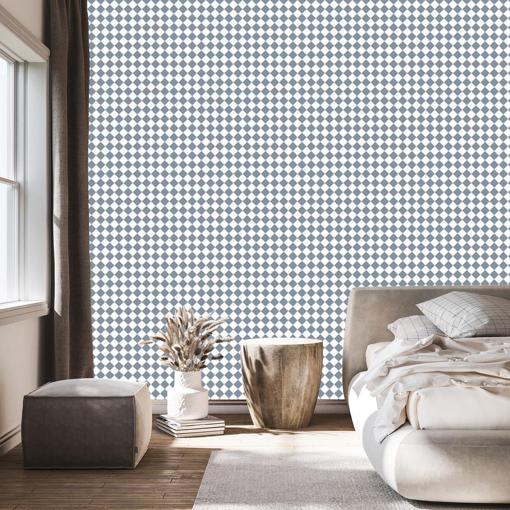 Geometric rhombus wallpaper light gray and blue 50x1000