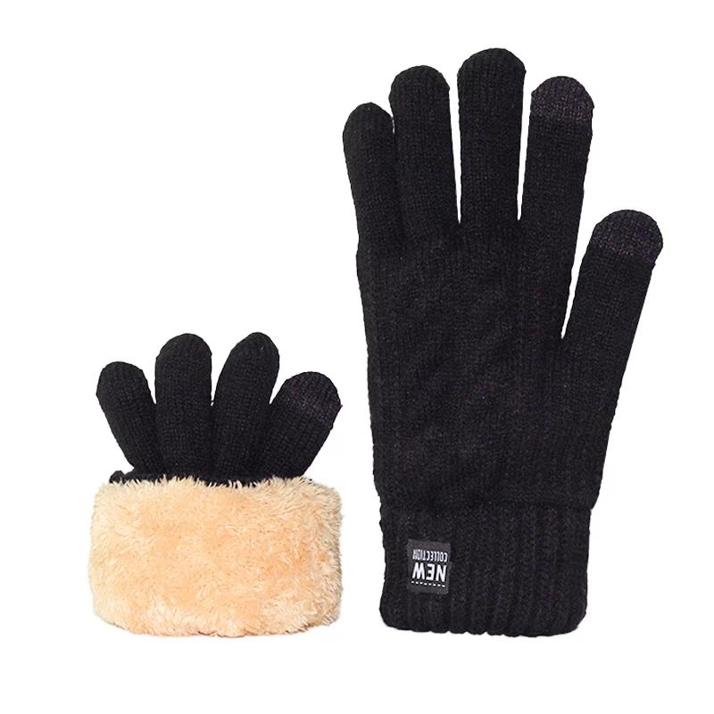 Fashion Cable Knitted Touch Screen Gloves - Warm Fleece Lined Black Winter Gloves, Wholesale Thermal Smartphone Gloves