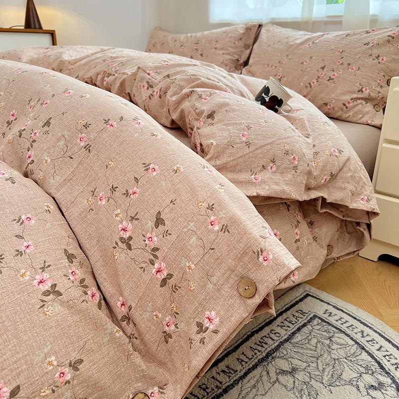 

100% Cotton Natural Hemp Four-piece Set - Class A Thick and Luxurious Retro Buttoned Pure Cotton Pillowcase and Bed Sheet Set for The Bed. one pillowcase 48*74cm