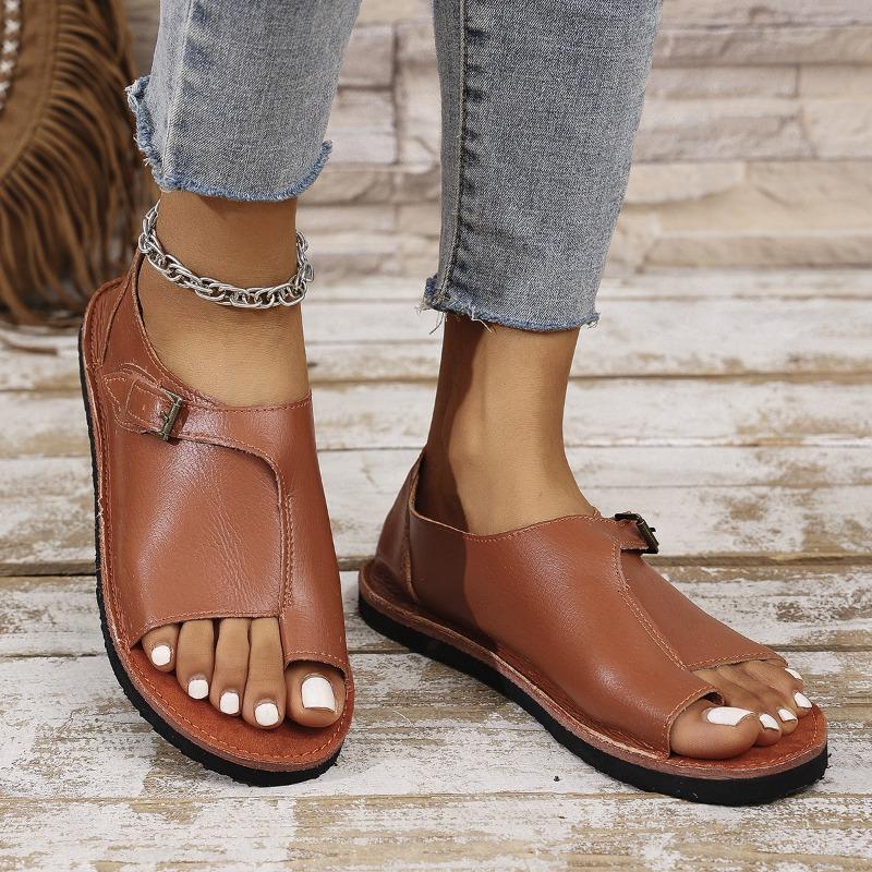 Women's New Plus Size Flat Ankle-Wrap Sandals Buckle Casual Style