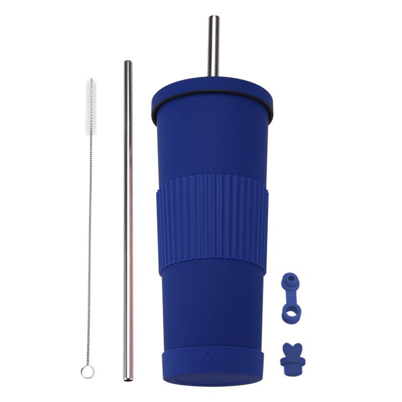 

830Ml Stainless Steel Straw Cup Large Capacity Non-Slip Sleeve Straw Thermos Cup Simple Car Water Cup 830ml сапфир синий