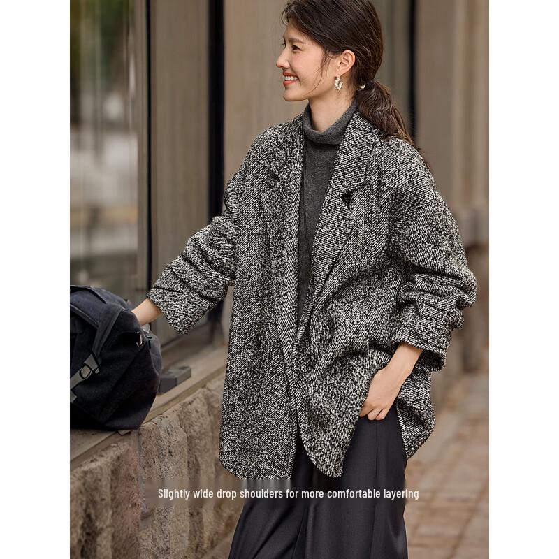 XWI Women's Loose Fit Double-Sided Wool Blend Coat