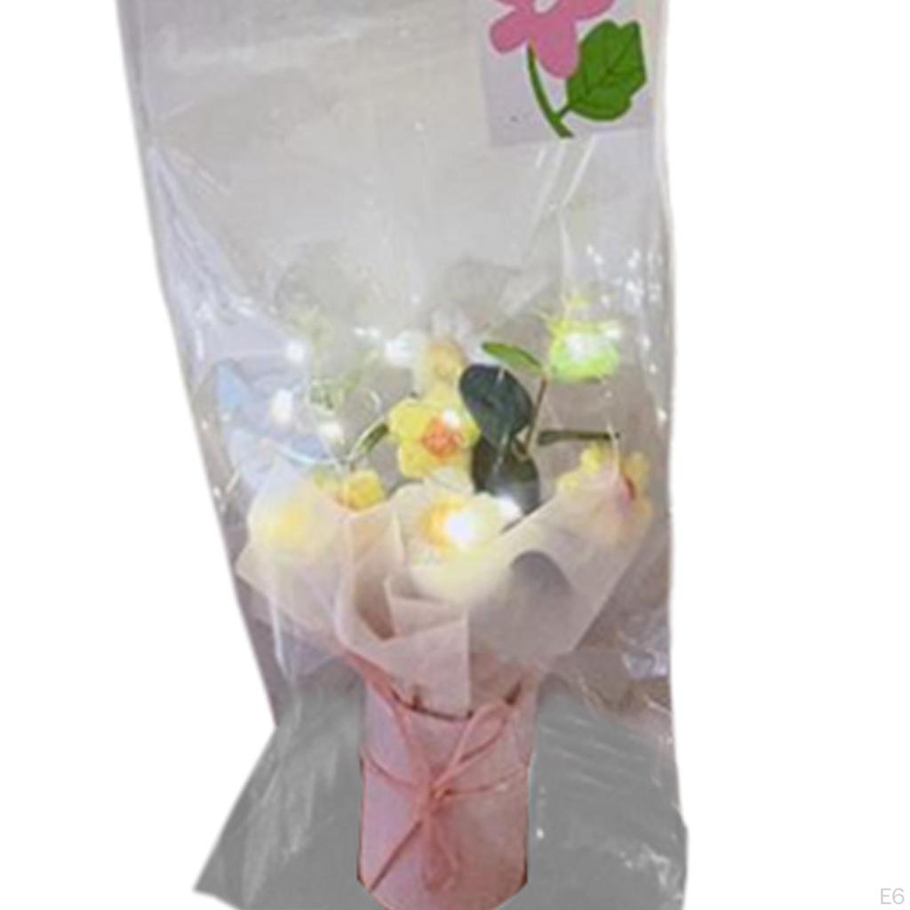 Artificial Flowers Crochet Flower Bouquet with Lights Decor Knitting for Girlfriend Shelf