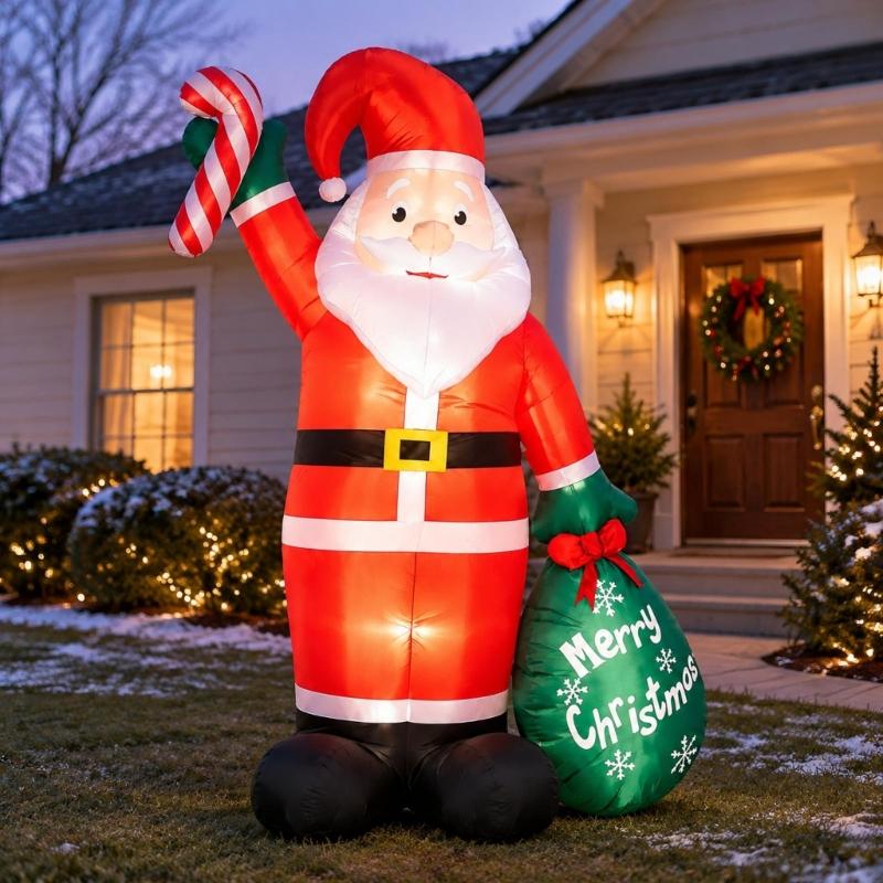 Polyester Inflatable Santa Figure with Sewn Construction, Integrated LED Lights and Electric Inflation for Christmas Shops and Event Venues