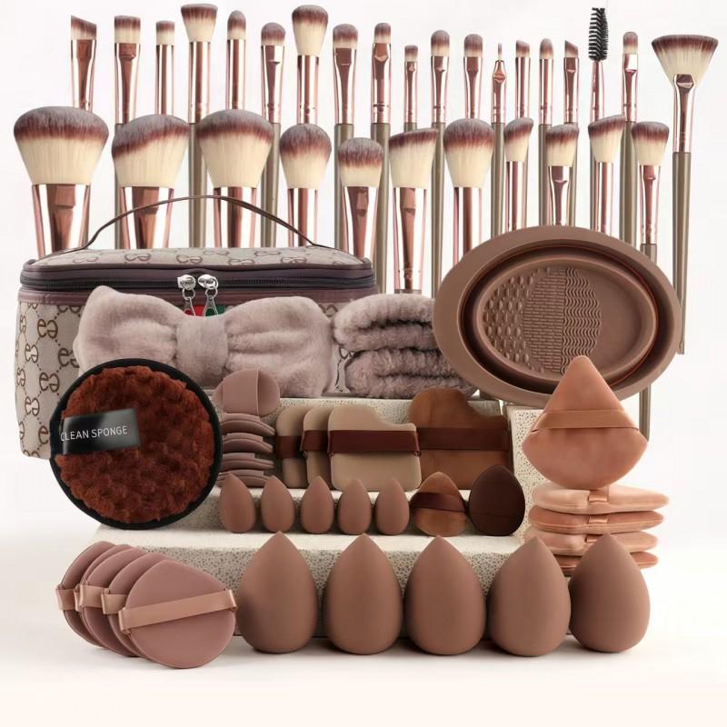 67pcs Coffee Makeup Brushes Sponges Set Beauty Tools Daily