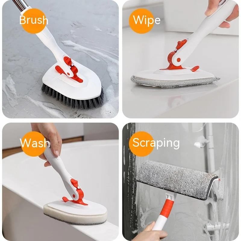 Tub Tile Scrubber Brush Cleaning Brush 52.3" Adjustable Telescopic Pole Stiff Bristles Scouring Pads for Bathroom Kitchen Toilet