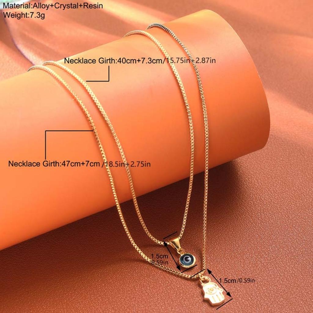 Minimalist Double Layer Turkish Evil Blue Eyes Hand Pendant Necklaces Round Demon Eye Choker For Women Men Lucky Party Jewelry