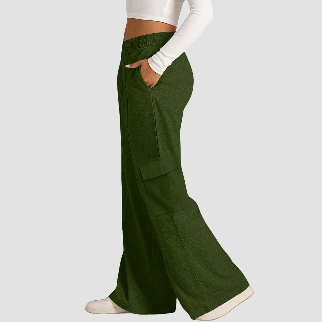 Women's Casual Fashion Solid Color Elastic Waist Drawstring Workwear Wide Leg Pants With Pockets