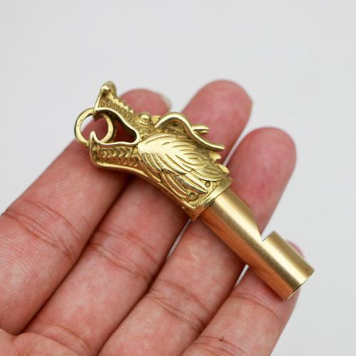 Brass Keychain Pure Copper Handmade Retro Personality Whistle  Pendant Children's Outdoor Survival Training Camp Whistle