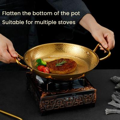 Fritteuse Topf Stieltopf Gehämmert Edelstahl Paella Kocher Doppelgriff Meeresfrüchte Gebratenes Hähnchen Platte Antihaftbeschichtet Koreanisches Flaches Küchengeschirr