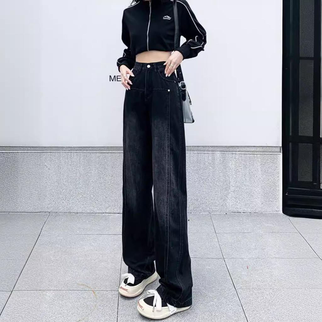 Autumn 2024 Women's Plus Size Wide-Leg High Waist Straight Jeans