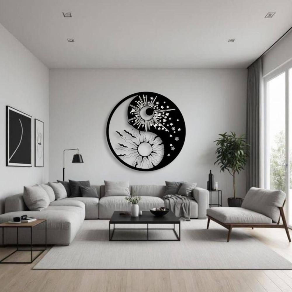 Metal Yin Yang Sun Moon Art Sculpture Home Decor