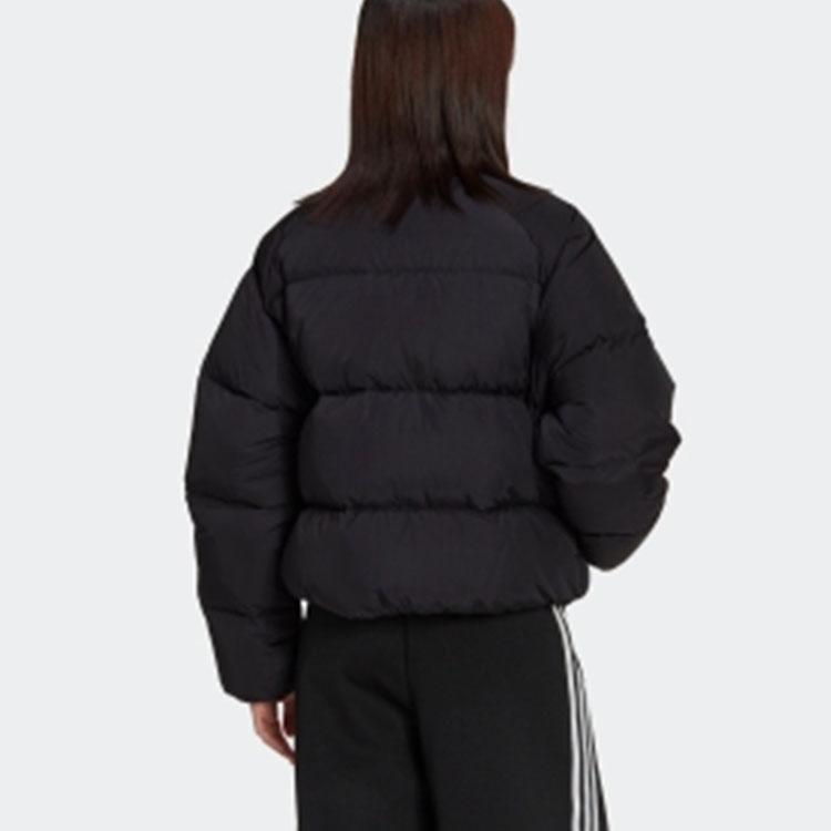 Adidas Colorblock Striped Loose-Fit Stand Collar Down Jacket Women Outerwear Black HM2627
