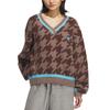 Adidas Originals FW25 Houndstooth V-Neck Knit Sweatshirt Women's Long Sleeve Top KC2688