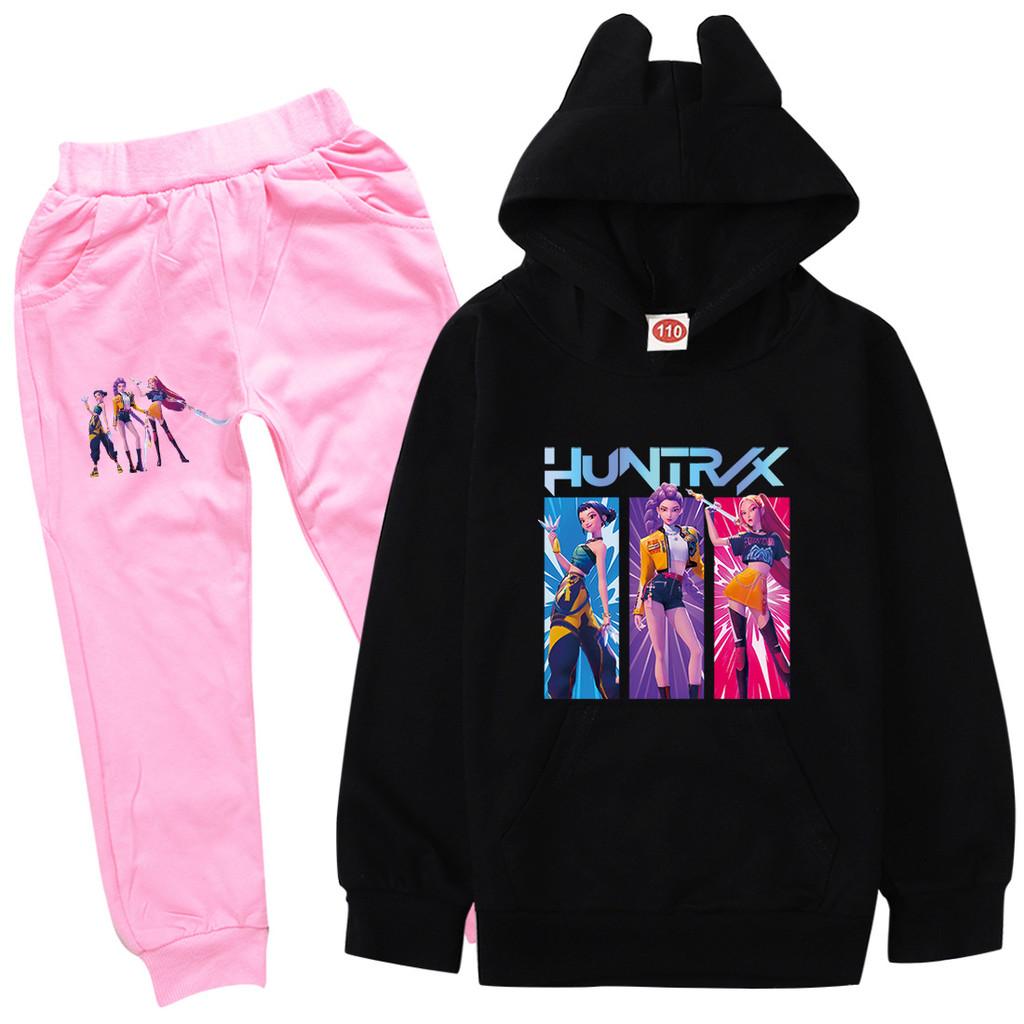Kinder Mädchen Anime Cartoon K-Pop Rumi Zoey Mira Bedruckt Lässige Langarm Kapuzenpullover Hosen Kleidung Set