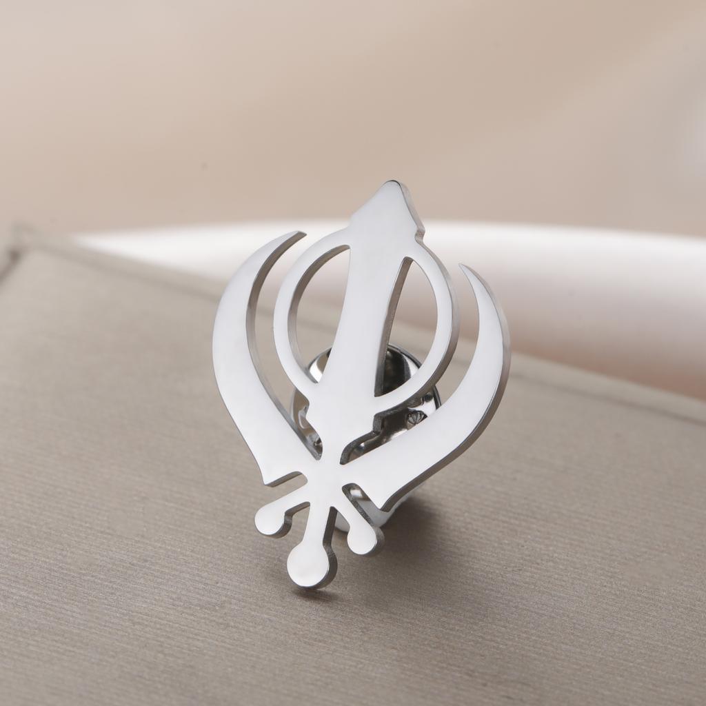 LIKGREAT Broszka Symbol Khanda dla Mężczyzn Kobiet Wiara Sikh Pin Stal Nierdzewna Religijny Sikhizm Amulet Biżuteria Prezent Hurtownia