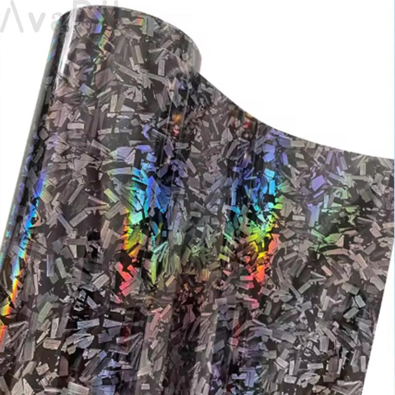 

Silver Black Chrome DIY Car Holographic High Glossy Forged Carbon Vinyl Wrap Film Self Adhesive Motorcycle Vinyl Wrap Film 30x152cm