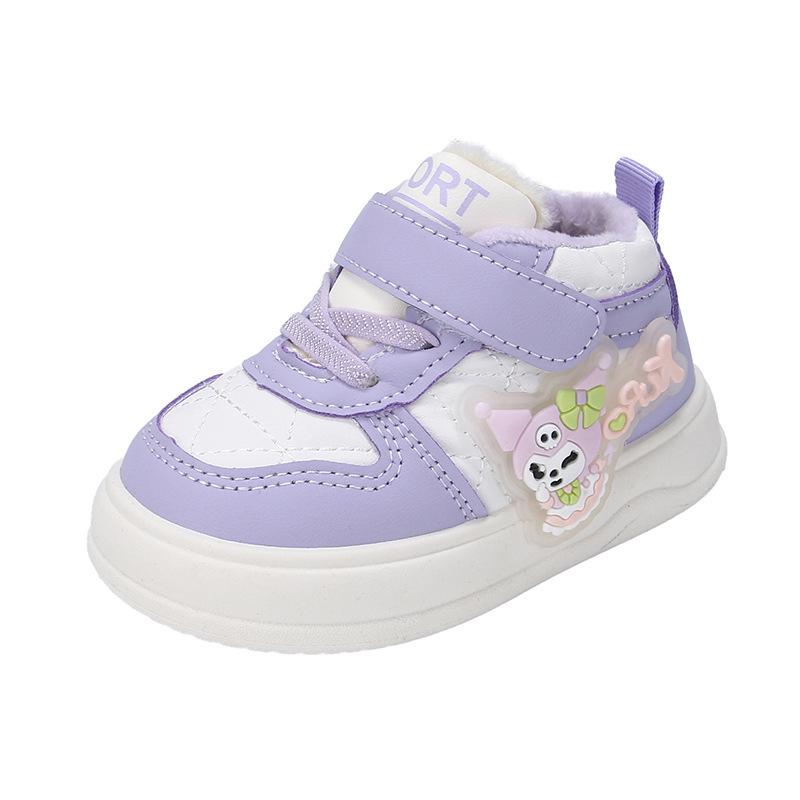 

Зимові бавовняні спортивні черевики для хлопчиків та дівчаток з флісовою підкладкою, нековзка м яка підошва, посилені для ходьби малюків. Size 22 фіолетовий