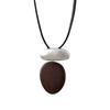 Vintage Wooden Oval Pendant Necklace for Women Minimalist Matte Metal Block Adjustable Leather Rope Sweater Chain Jewelry