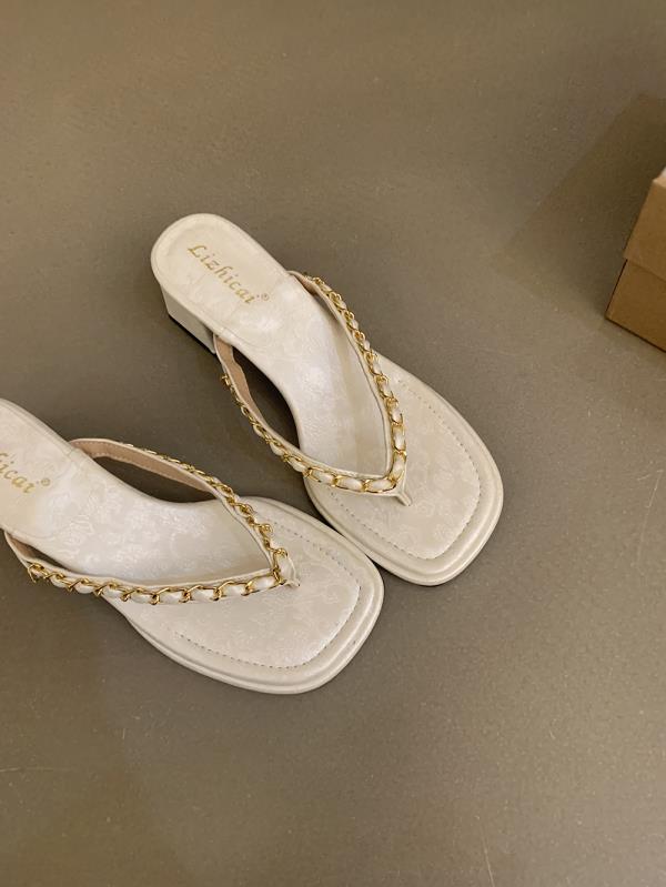 Fashion Slippers Women Summer Shoes Square Heel Rubber Flip Flops Heeled Mules Slides Block Hawaiian High Retro Scandals Square Heel Sho