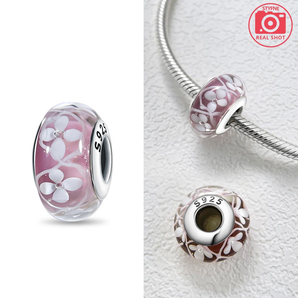 Authentic Certified Pink Glass Bead Blue Romantic Bead Charms Compatible With Bracelets Charm Bead Charms Copper Women Diy Jewellery Making