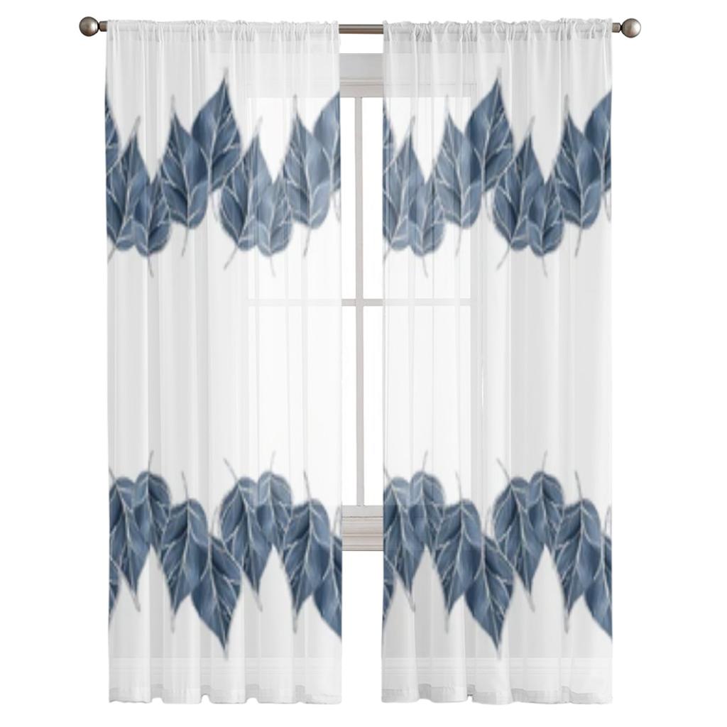 Blå Löv Skira Gardiner För Vardagsrumsfönster Transparent Voile Tyllgardin Sovrumsdraperier Heminredning