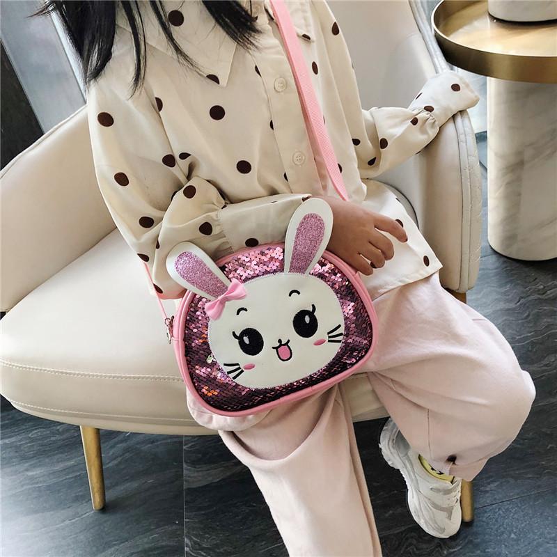 Fashionable Cute Kids Crossbody Bag With Sparkling Sequin Bunny Design