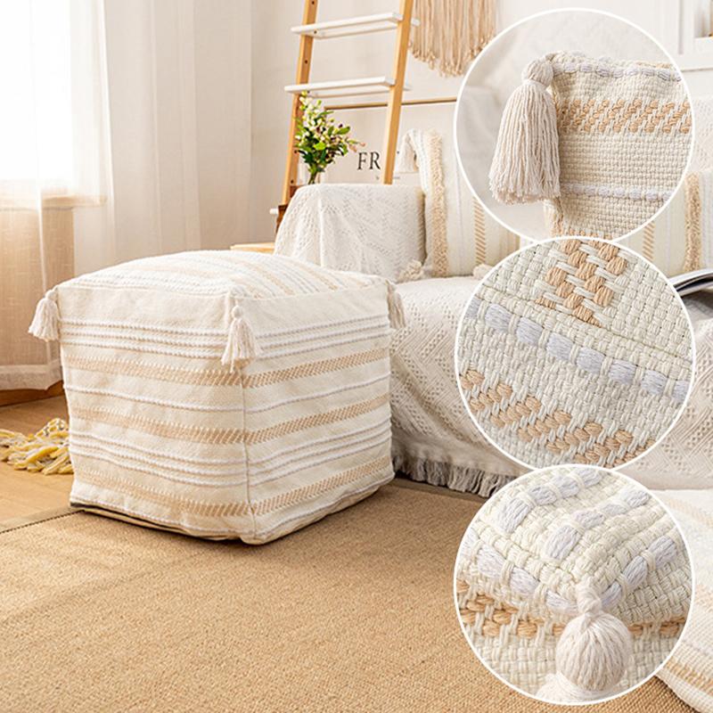Modern Minimalist Square Pier Footstool Hand-woven Fabric Seat Cushion Simple Ottoman Unstuffed Moroccan Cushion Cover Crafts