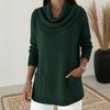 Herfst Winter Effen Kleur Gestapelde Kraag Lange Mouwen Comfortabele Casual Zak Pullover voor Dames met Zak Topjes