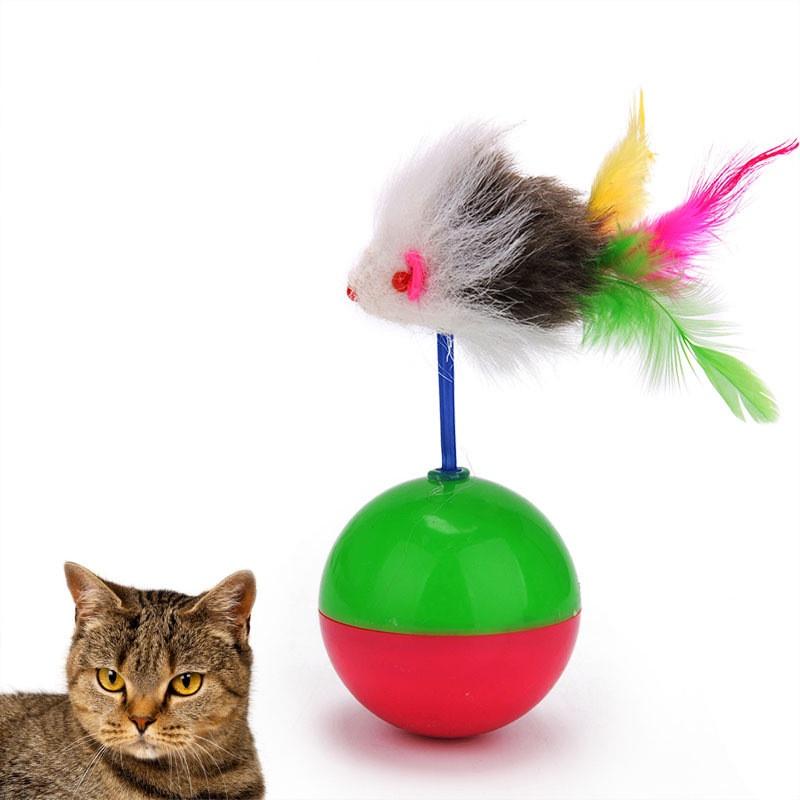 Colorful Feather Cat Toy Ball Plush Material 6cm Diameter 61g Weight