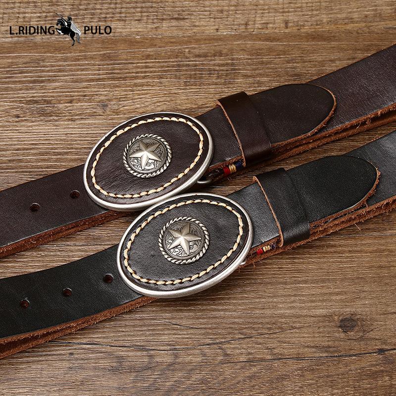 Personality Trend Wild Thick First Layer Cowhide Smooth Buckle Belt Men's Genuine Leather Buckle Retro Belt