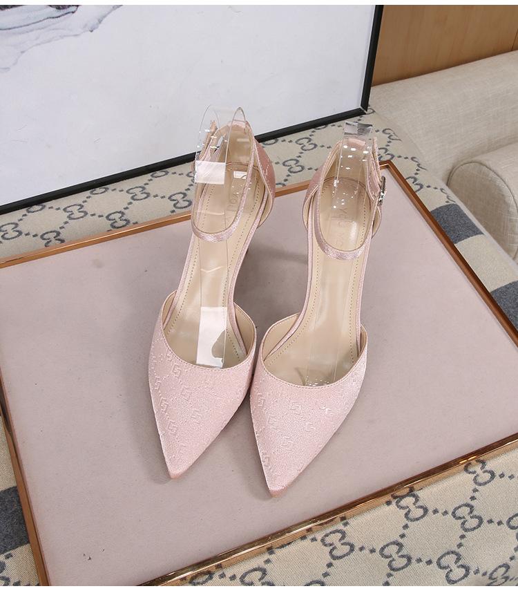 2024 Ladies Silk Champagne Shoes Ankle Strap Sandals Woman Narrow Band High Heels Stilletto Wedges Pumps OL Dress Party Sandalia