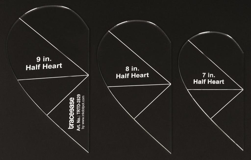 Traceease 3 Peças Modelo de Aplique de Colcha em Forma de Meio Coração 7" 8" 9" polegadas DIY Costura Colcha Patchwork Modelos para Quilting-- 1 8" Espessura