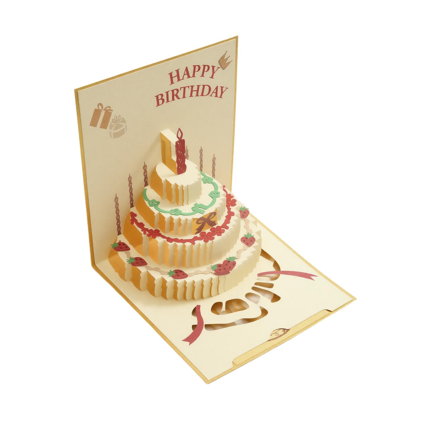 

3D Pop Up Birthday Card with Multi Layered Cake Design Paper Greeting Card Suitable for Colleagues Friends and Employees One Size жовтий