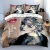 Pop Art Portrait with Red Lips Bedding Duvet Cover Set Duvet Cover Pillowcases  (1*Duvet Cover 2*Pillowcases, Without Duvet Insert)