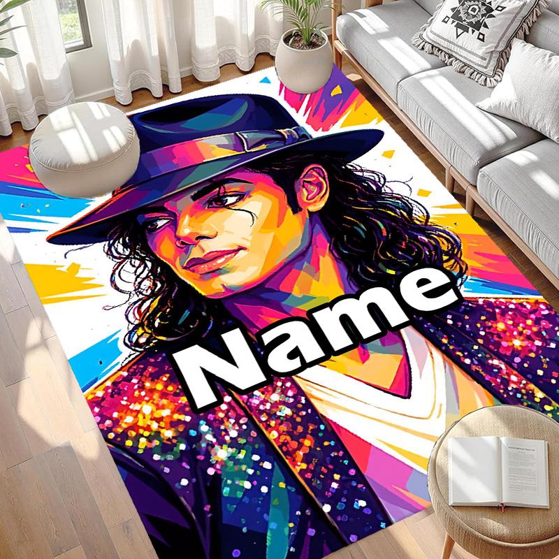 Custom Name Personalized Michael Jackson Print Carpet, Versatile Home Decor Rug, for Playroom, Apartment, Balcony, Entryway, Hallway Gift
