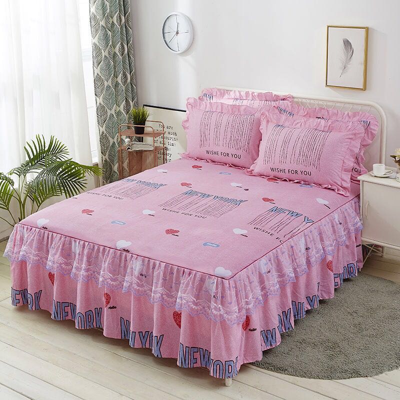 Fashion Lace Bedspread Soft Sanding Bed Skirt Queen Twin King Size Fitted Sheet Double Layer Ruffle
