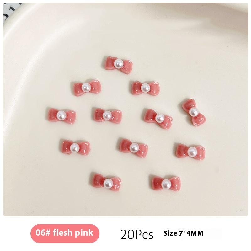 20Pcs Solid Color Minimalist Pearl Bows Nail Charms Bowknots Mini Resin  Inlaid Nail Art Decorations For Diy Manicure