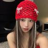 Hollow Out Bow Pearl Beanies Bohemian Style Knit Cap Cute Ethnic Style Hat  Outdoor