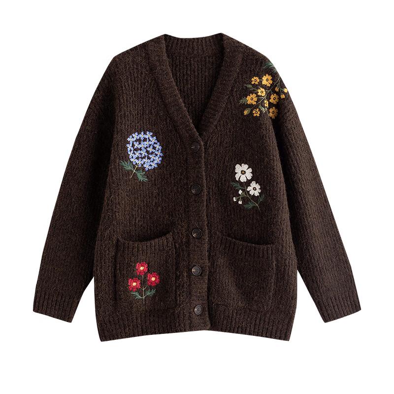 Chuyu Women's Embroidered V-Neck Cardigan Sweater