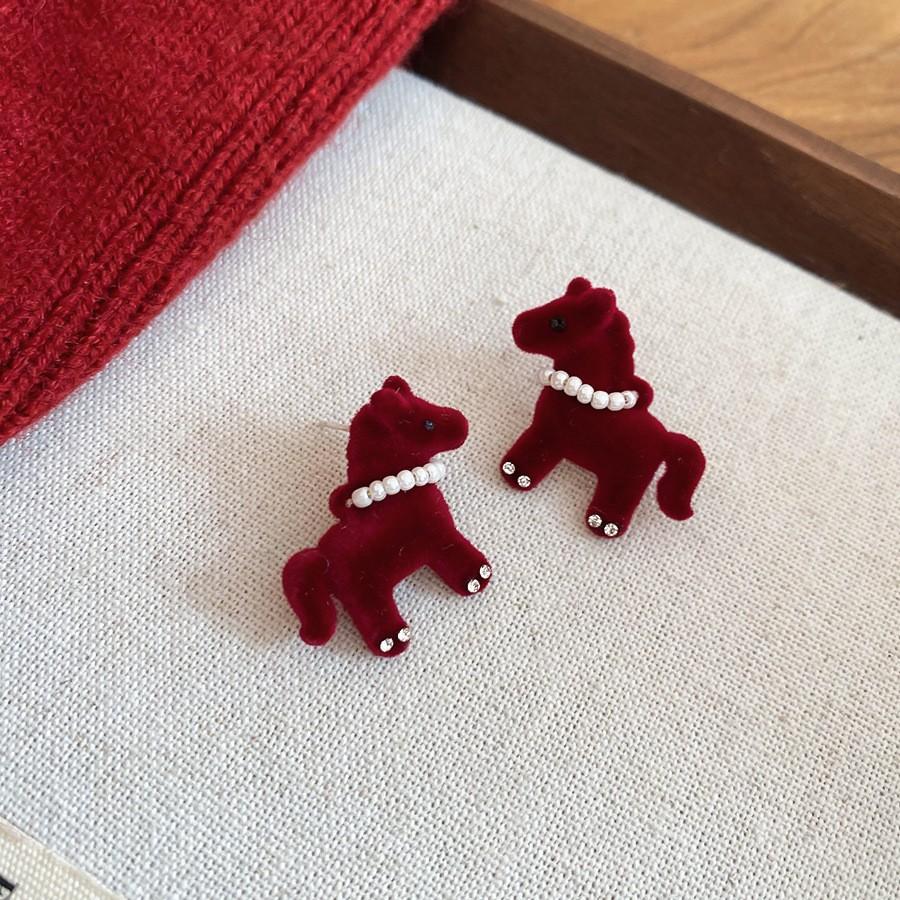 Серьги-гвоздики Жемчужные Пони на Новый год Новый Китайский Ретро Стиль Универсальные Серьги Легкая Роскошь Серьги Женские