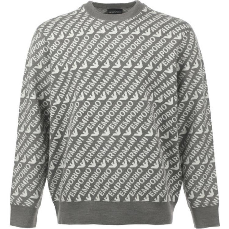 Emporio Armani Logo Jacquard Crew Neck Sweater Men sweater Gray 6R1MU2-1MMKZ-F430 M