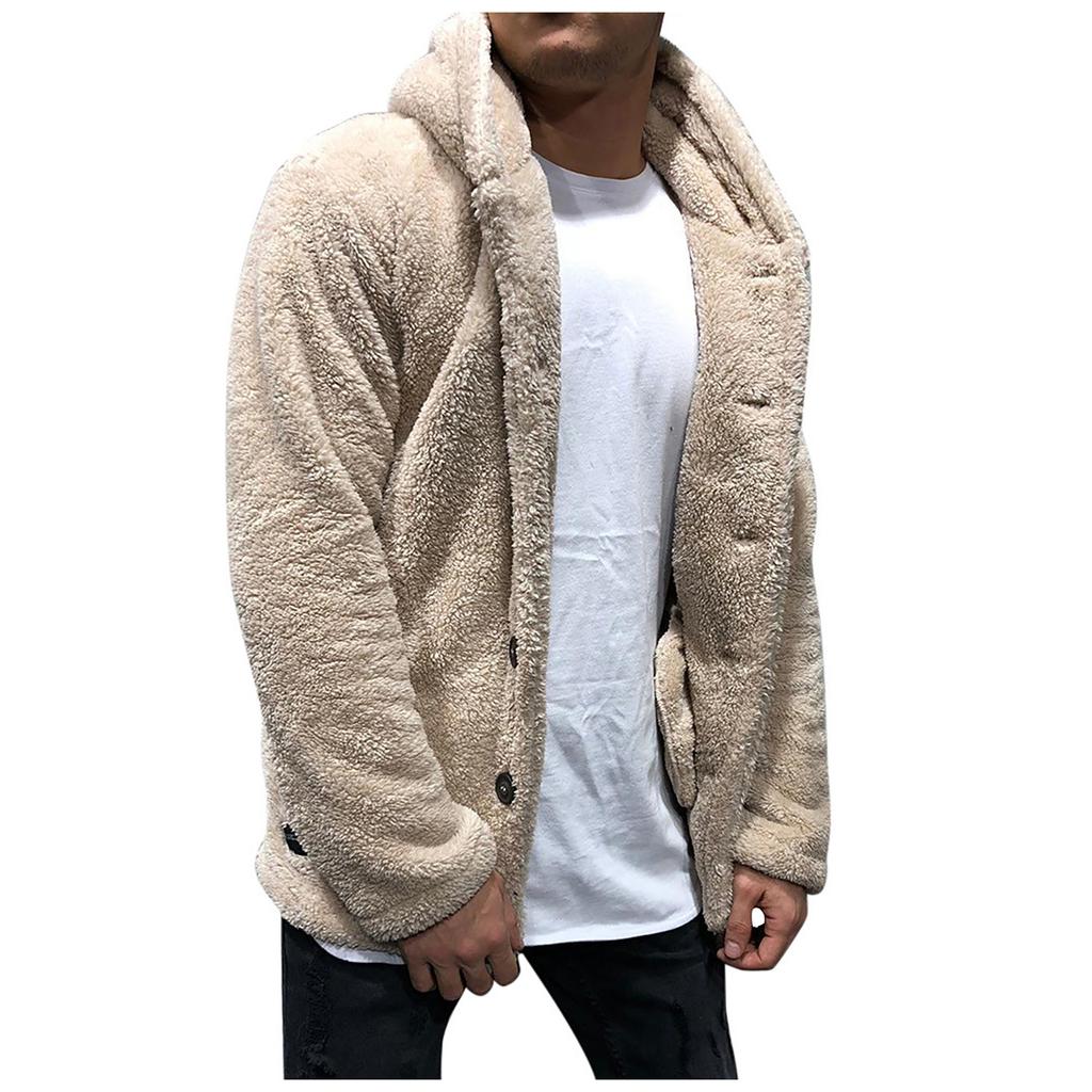 Chaqueta de felpa informal holgada de color puro con capucha nueva para otoño e invierno para hombre