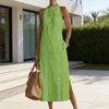Robe d'été pour femme sans manches col rond tunique robe débardeur décontractée ample style bohème fente latérale robe d'été de plage