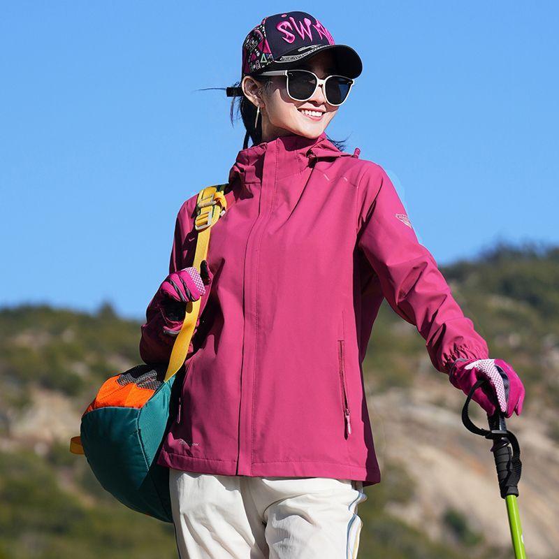 Spring Autumn Windproof Waterproof Running Jacket Women Hooded Detachable Sports Coat Windbreaker Outdoor
