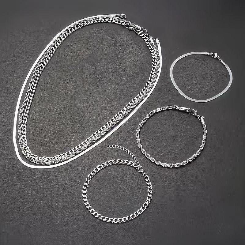 Halsband Armband i Rostfritt Stål Platt Enkelt Ring Lätt Lyx Minimalistisk Stil Titanstål Smyckesset Grossist