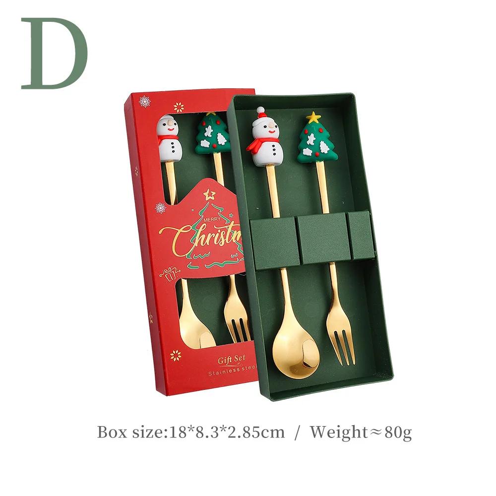 Christmas Table Decor 4-Piece Stainless Steel Cutlery Set with Spoon and Fork, Elk and Xmas Tree Design, Holiday Home Decoration and New Year Navidad